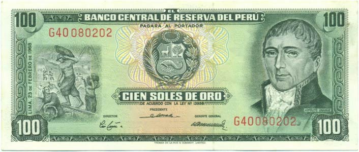 100 Soles de Oro banknote Peru (Unanue)
