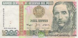 1000 Peruvian intis banknote obverse