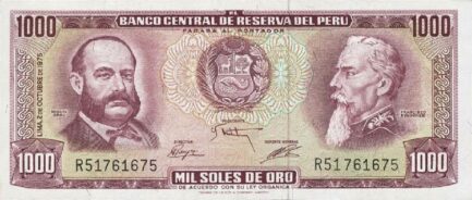 1000 Soles de Oro banknote Peru (Grau and Bolognesi)