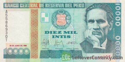 10,000 Peruvian intis banknote obverse