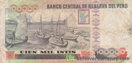 100,000 Peruvian intis banknote reverse
