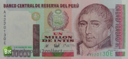 1,000,000 Peruvian intis banknote obverse