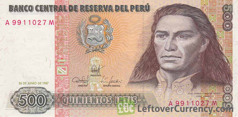 500 Peruvian intis banknote obverse
