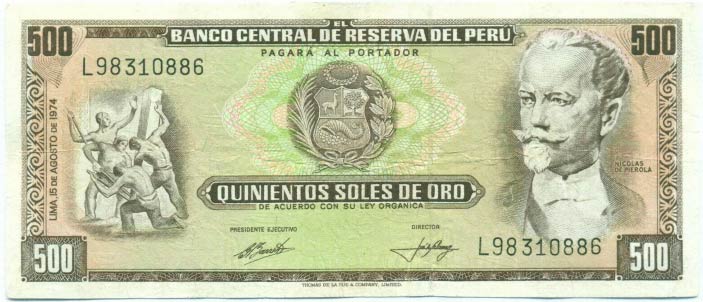 500 Soles de Oro banknote Peru (de Pierola)