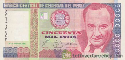 50,000 Peruvian intis banknote obverse