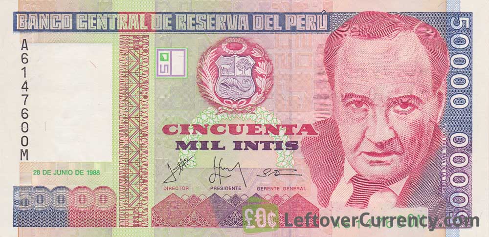 50,000 Peruvian intis banknote obverse