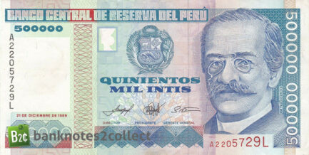 500,000 Peruvian intis banknote obverse