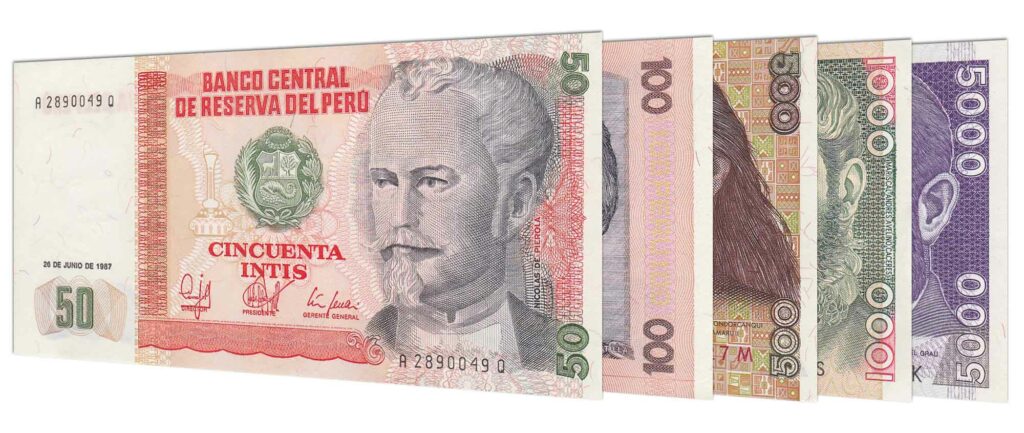 Peruvian Intis banknotes
