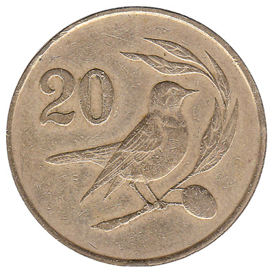 20 cents coin Cyprus (pied wheatear bird)
