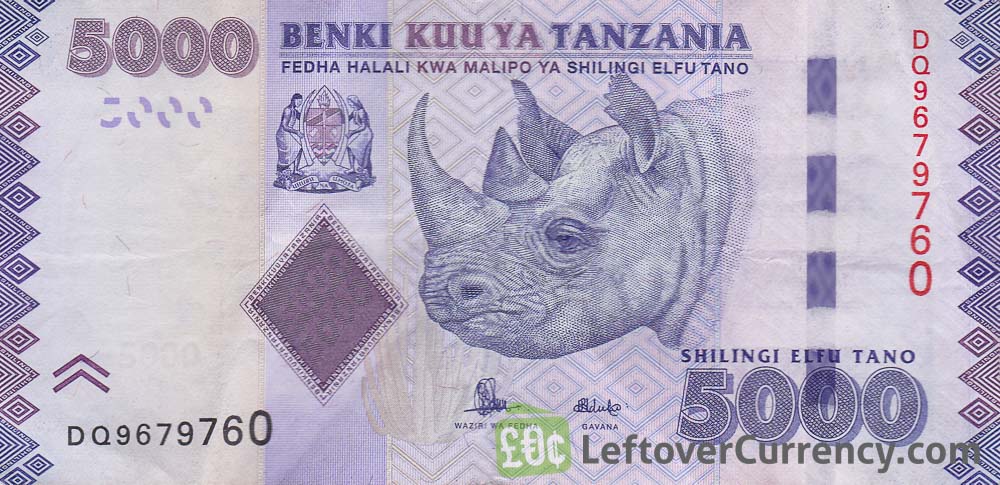 5000 Tanzanian Shillings banknote (Rhino type 2011)
