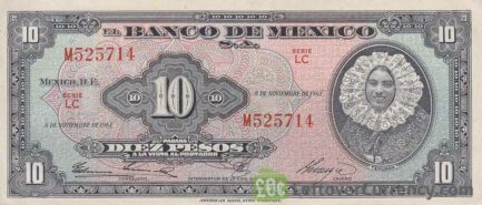 10 old Mexican Pesos banknote (la Tehuana)