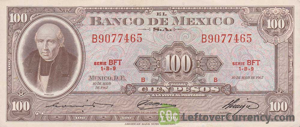 100 old Mexican Pesos banknote (Miguel Hidalgo)