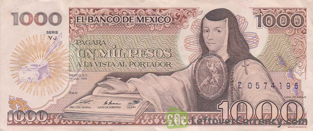 1000 old Mexican Pesos banknote (Sor Juana Inés de la Cruz)