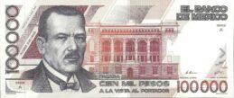 100000 old Mexican Pesos banknote (Plutarco Elías Calles)
