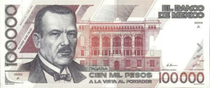 100000 old Mexican Pesos banknote (Plutarco Elías Calles)