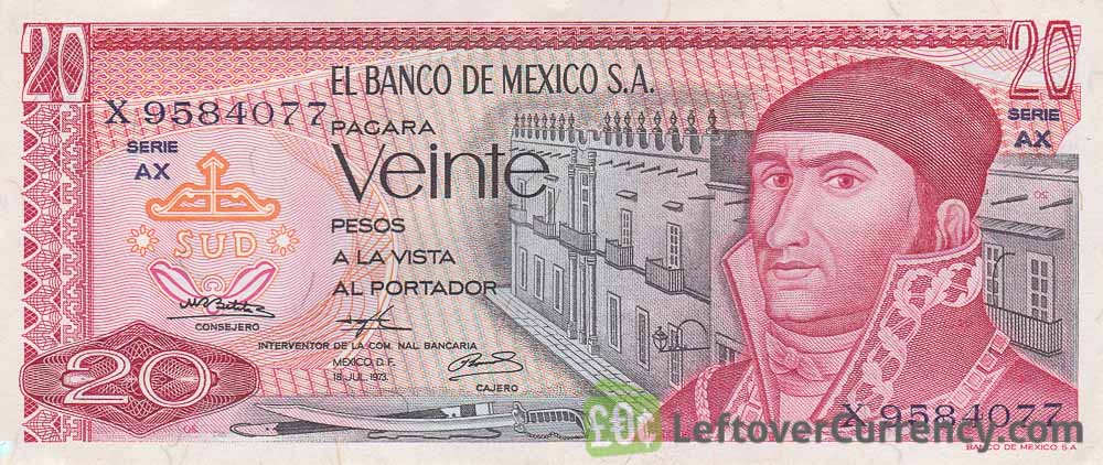 20 old Mexican Pesos banknote (José María Morelos)