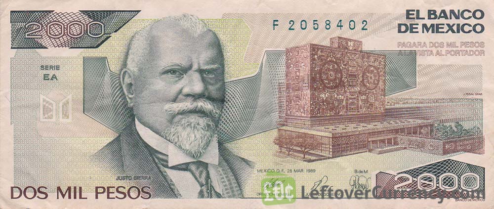 2000 old Mexican Pesos banknote (Justo Sierra)