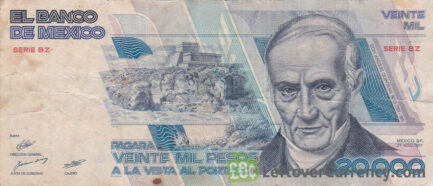 20000 old Mexican Pesos banknote (Andrés Quintana Roo)