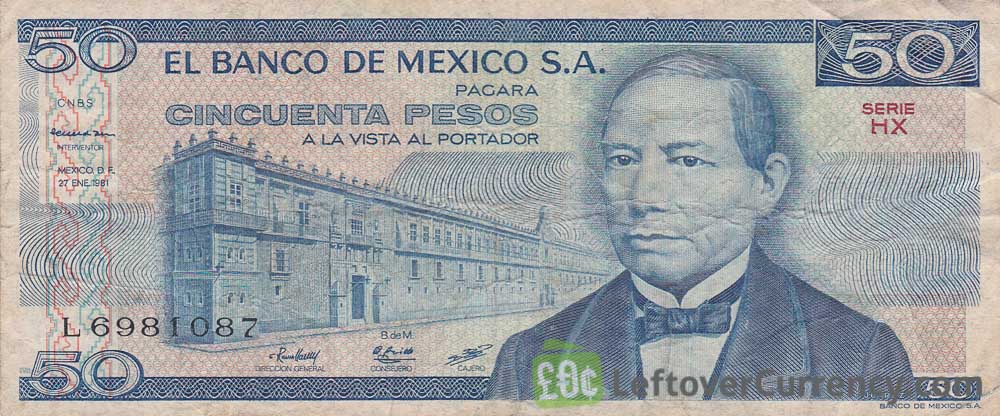 50 old Mexican Pesos banknote (Benito Juárez)