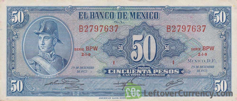 50 old Mexican Pesos banknote (Ignacio Allende)