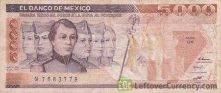 5000 old Mexican Pesos banknote (Niños Héroes)
