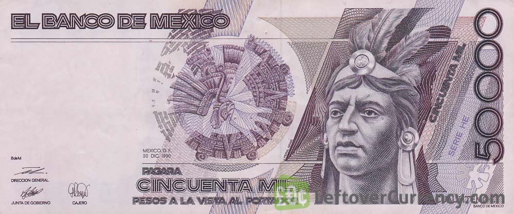 50000 old Mexican Pesos banknote (Cuauhtémoc)