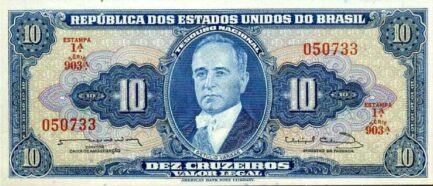 10 Brazilian Cruzeiros banknote (Getulio Vargas blue type)