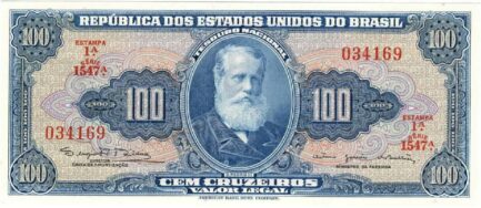 100 Brazilian Cruzeiros banknote (Dom Pedro II blue type)