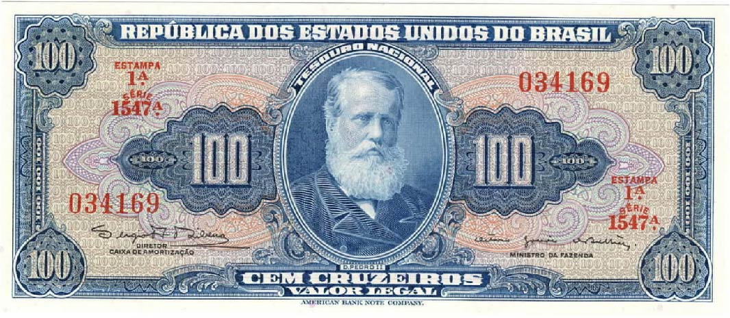 100 Brazilian Cruzeiros banknote (Dom Pedro II blue type)