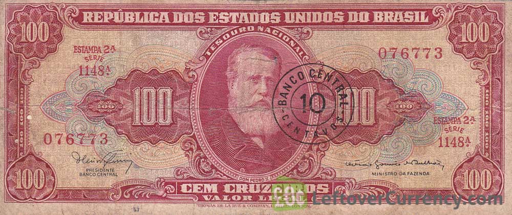 100 Brazilian Cruzeiros banknote (Dom Pedro II red type)