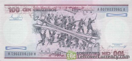 100 Brazilian Cruzeiros banknote (Duque de Caxias) reverse