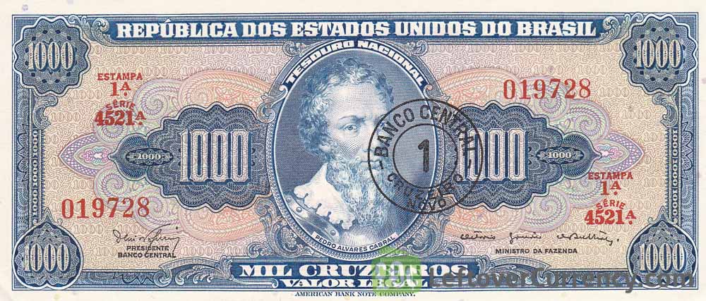 1,000 Brazilian Cruzeiros banknote (Pedro Álvares Cabral blue type)