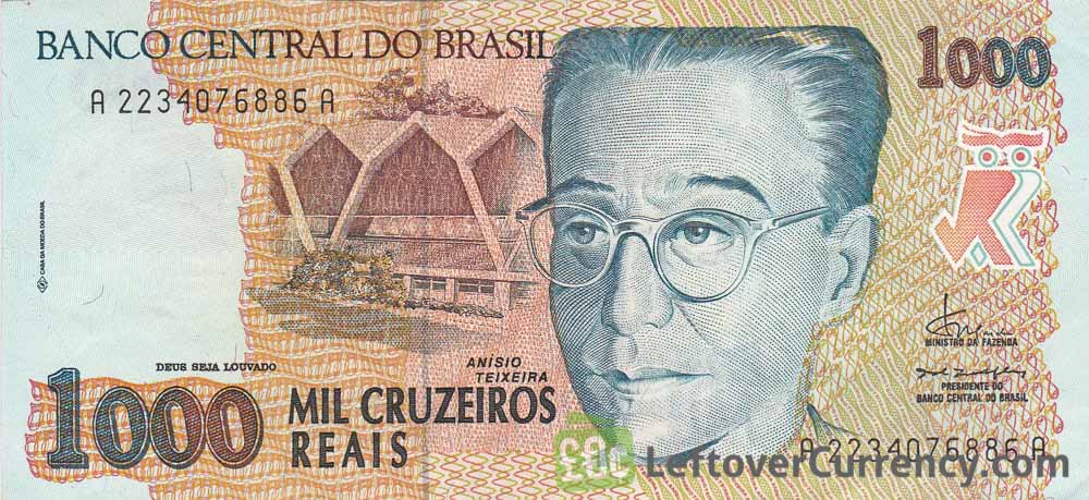 1,000 Brazilian Cruzeiros Reais banknote (Anísio Teixeira)