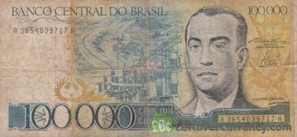 100,000 Brazilian Cruzeiros banknote (Juscelino Kubitschek)