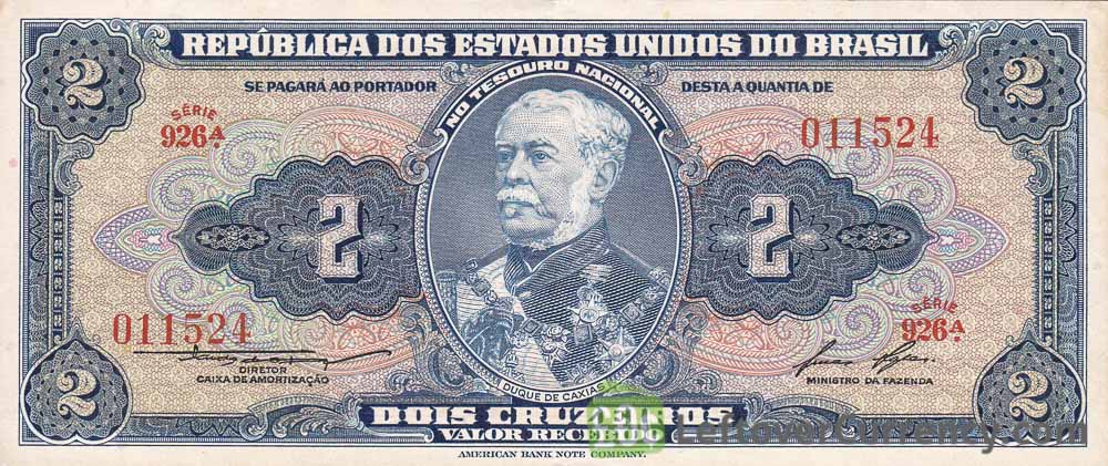 2 Brazilian Cruzeiros banknote (Duque de Caxias blue type)