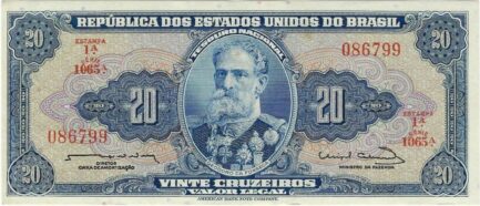 20 Brazilian Cruzeiros banknote (Marechal Deodoro da Fonseca blue type)