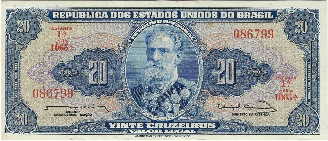 20 Brazilian Cruzeiros banknote (Marechal Deodoro da Fonseca blue type)