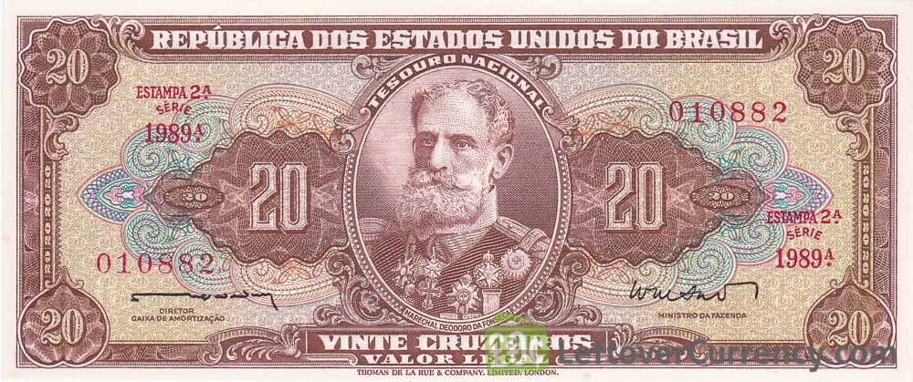 20 Brazilian Cruzeiros banknote (Marechal Deodoro da Fonseca brown type)