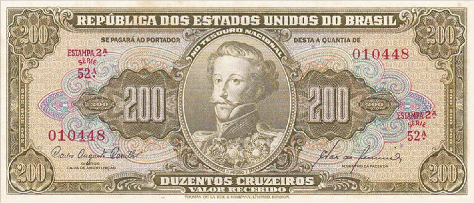 200 Brazilian Cruzeiros banknote (Dom Pedro I green type)