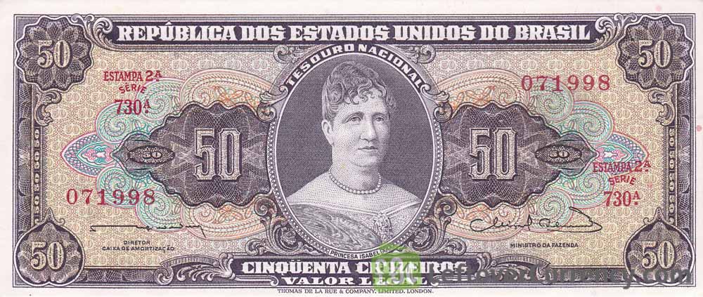 50 Brazilian Cruzeiros banknote (Princesa Isabel purple type)