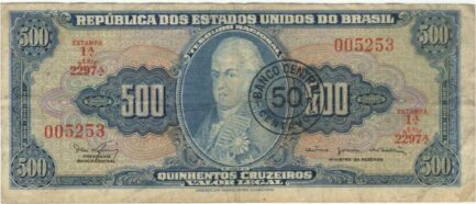 500 Brazilian Cruzeiros banknote (Dom João VI blue type)