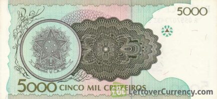 5000 Brazilian Cruzeiros banknote (Liberty) reverse accepted for exchange