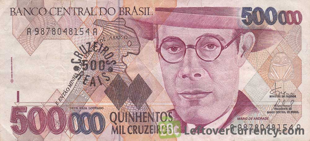 500,000 Brazilian Cruzeiros banknote (de Andrade)