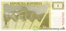 1 Slovenian Tolar banknote (Triglav mountain series) obverse