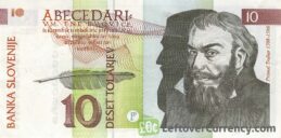 10 Slovenian Tolars banknote (Primoz Trubar) obverse