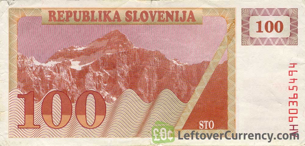 100 Slovenian Tolars banknote (Triglav mountain series) obverse