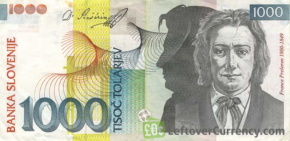 1000 Slovenian Tolars banknote (France Preseren) obverse