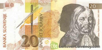 20 Slovenian Tolars banknote (Janez Vajkard Valvasor) obverse