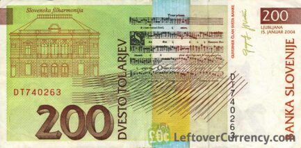 200 Slovenian Tolars banknote (Jacobus Gallus) reverse
