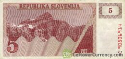 5 Slovenian Tolars banknote (Triglav mountain series) obverse
